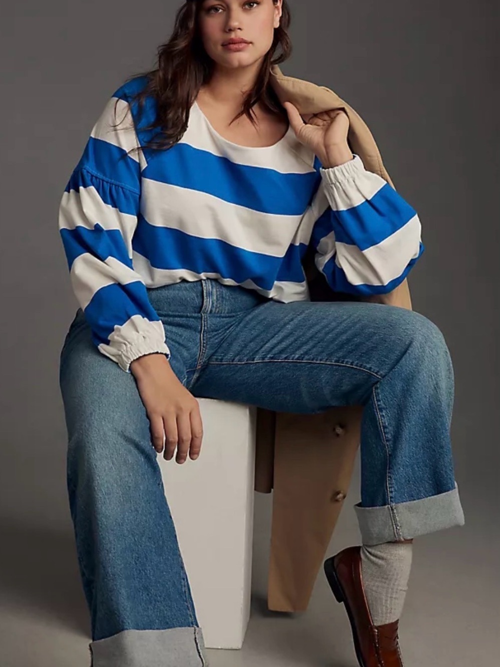 Maeve by Anthropologie French Terry Striped Sweatshirt - Picture 3 of 7